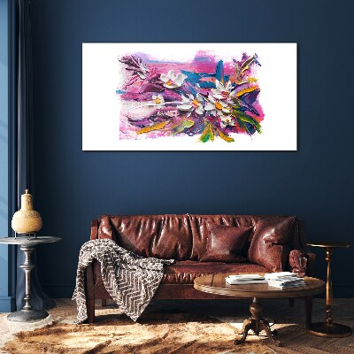 Colorful Flowers in Abstract Composition Glass Wall Art