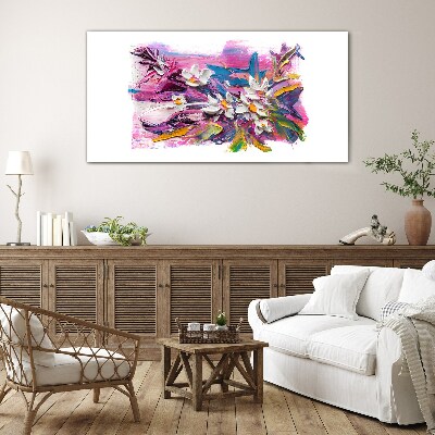 Colorful Flowers in Abstract Composition Glass Wall Art