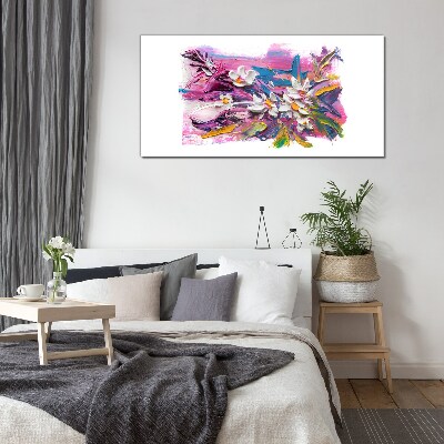 Colorful Flowers in Abstract Composition Glass Wall Art
