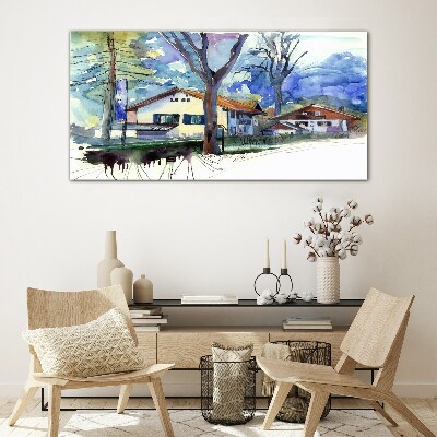 Abstract watercolor trees Glass Wall Art