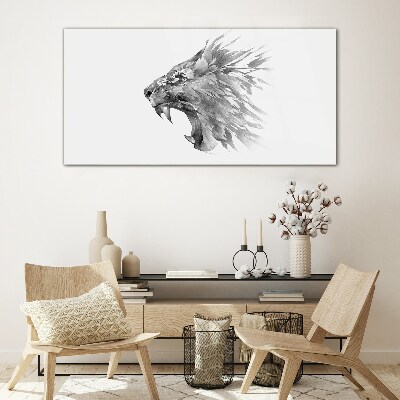 The cry of the lion in shades of gray Glass Wall Art