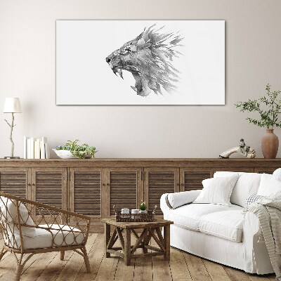 The cry of the lion in shades of gray Glass Wall Art