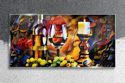 An evening with wine and fruit Glass Wall Art