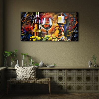 An evening with wine and fruit Glass Wall Art