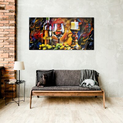 An evening with wine and fruit Glass Wall Art