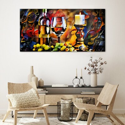 An evening with wine and fruit Glass Wall Art