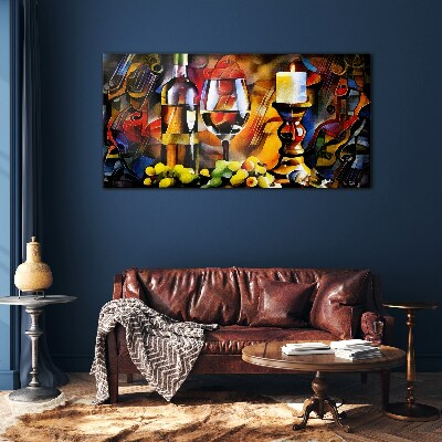 An evening with wine and fruit Glass Wall Art