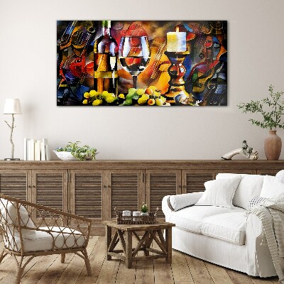 An evening with wine and fruit Glass Wall Art