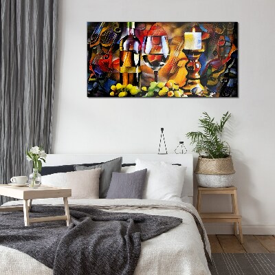 An evening with wine and fruit Glass Wall Art