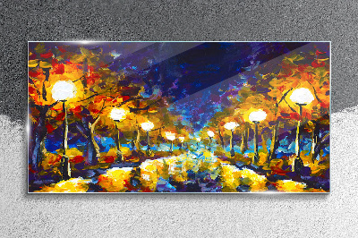 Painting lanterns night Glass Wall Art