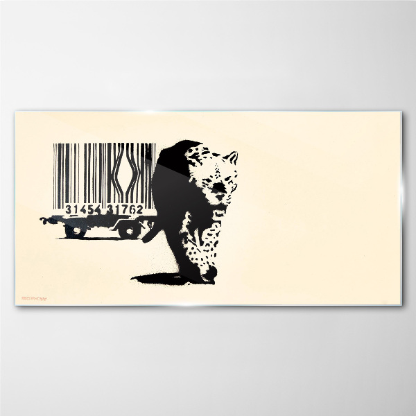 Banksy leopard barcode Glass Wall Art