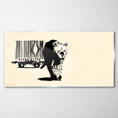 Banksy leopard barcode Glass Wall Art