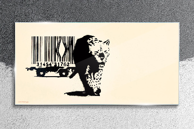 Banksy leopard barcode Glass Wall Art