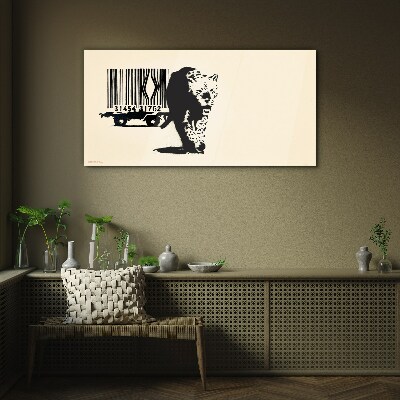 Banksy leopard barcode Glass Wall Art