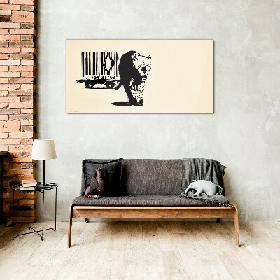 Banksy leopard barcode Glass Wall Art