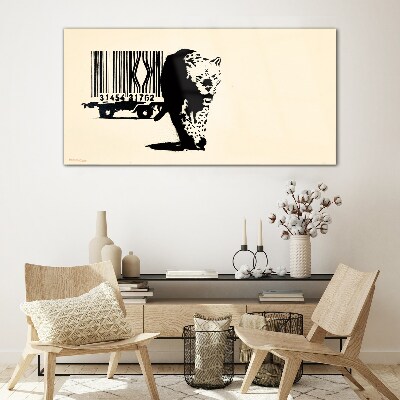 Banksy leopard barcode Glass Wall Art
