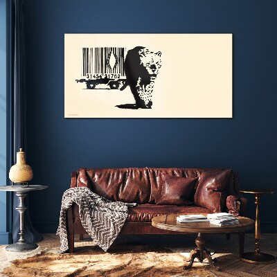 Banksy leopard barcode Glass Wall Art
