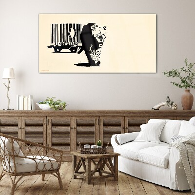 Banksy leopard barcode Glass Wall Art