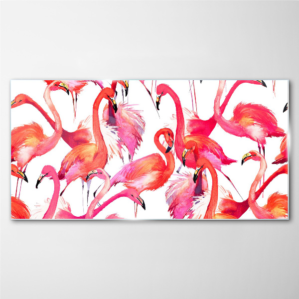 Pink flamingos in a tropical dance Glass Wall Art
