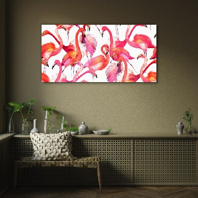 Pink flamingos in a tropical dance Glass Wall Art