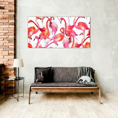 Pink flamingos in a tropical dance Glass Wall Art