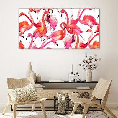 Pink flamingos in a tropical dance Glass Wall Art