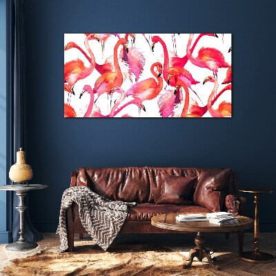 Pink flamingos in a tropical dance Glass Wall Art