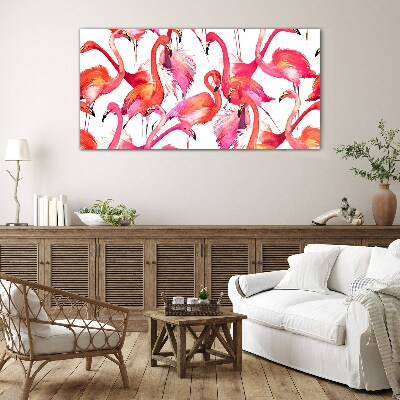 Pink flamingos in a tropical dance Glass Wall Art