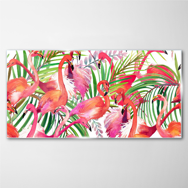 Flamingos in a tropical paradise Glass Wall Art