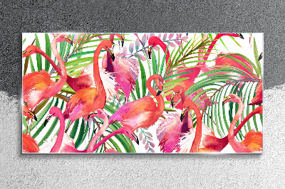 Flamingos in a tropical paradise Glass Wall Art
