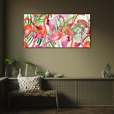 Flamingos in a tropical paradise Glass Wall Art