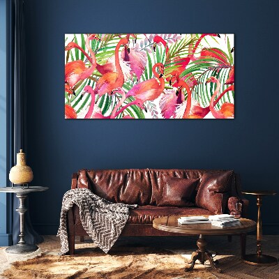 Flamingos in a tropical paradise Glass Wall Art
