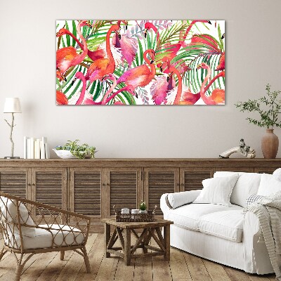 Flamingos in a tropical paradise Glass Wall Art