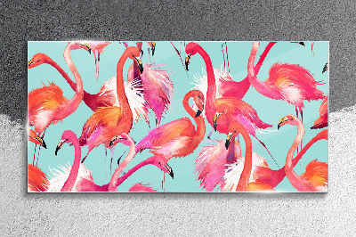 Pink flamingos on a turquoise background Glass Wall Art
