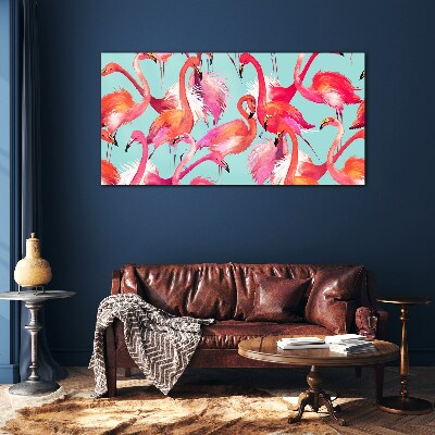 Pink flamingos on a turquoise background Glass Wall Art