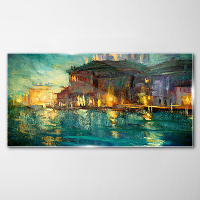 Evening glow over the water Glass Wall Art
