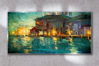 Evening glow over the water Glass Wall Art