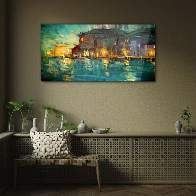 Evening glow over the water Glass Wall Art