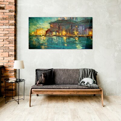 Evening glow over the water Glass Wall Art