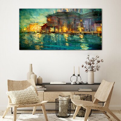 Evening glow over the water Glass Wall Art