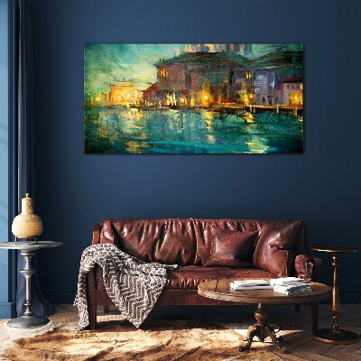 Evening glow over the water Glass Wall Art