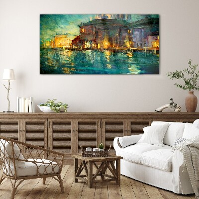 Evening glow over the water Glass Wall Art