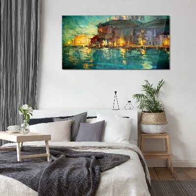 Evening glow over the water Glass Wall Art