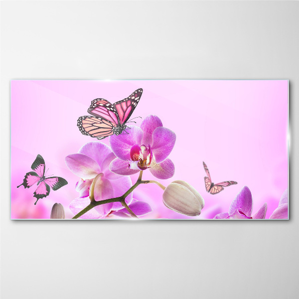 Flower dream with butterflies Glass Wall Art