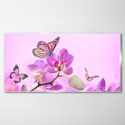Nature flowers butterfly Glass Wall Art