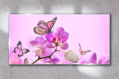Nature flowers butterfly Glass Wall Art