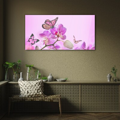 Flower dream with butterflies Glass Wall Art
