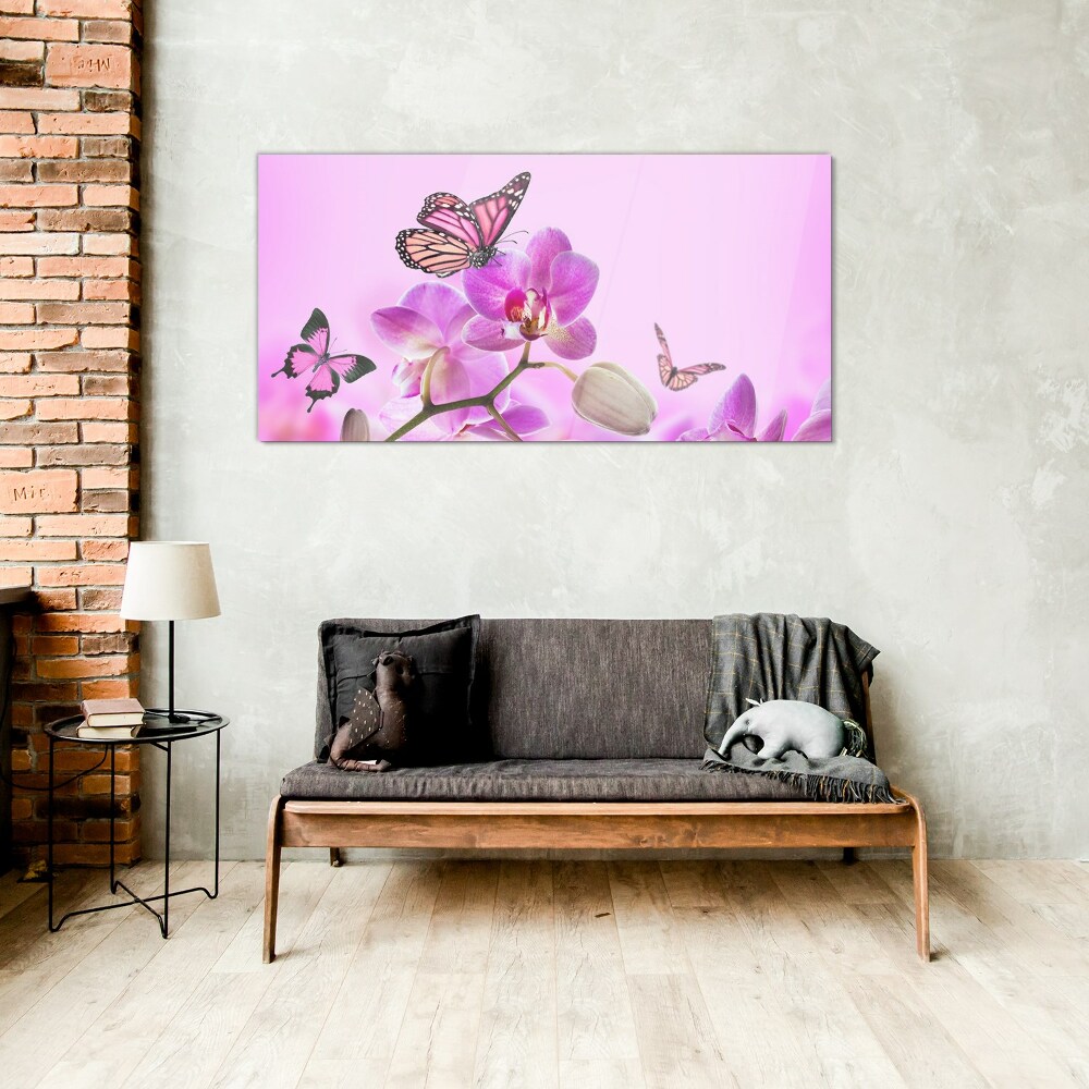 Flower Dream with Butterflies Glass Print Wall Art 40x20 in 100x50 cm, image size:1000x1000
