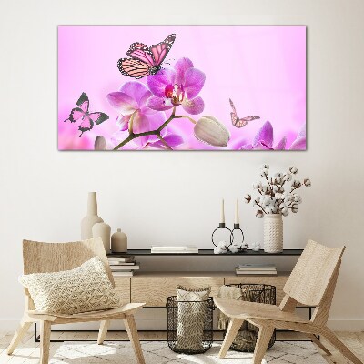 Flower dream with butterflies Glass Wall Art
