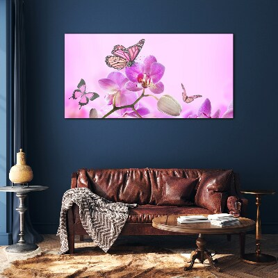 Flower dream with butterflies Glass Wall Art